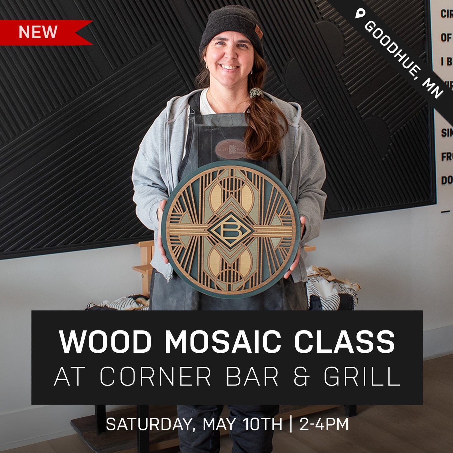 Heritage Wood Mosaic Class at Corner Bar & Grill | May 10th @ 2pm | Goodhue, MN