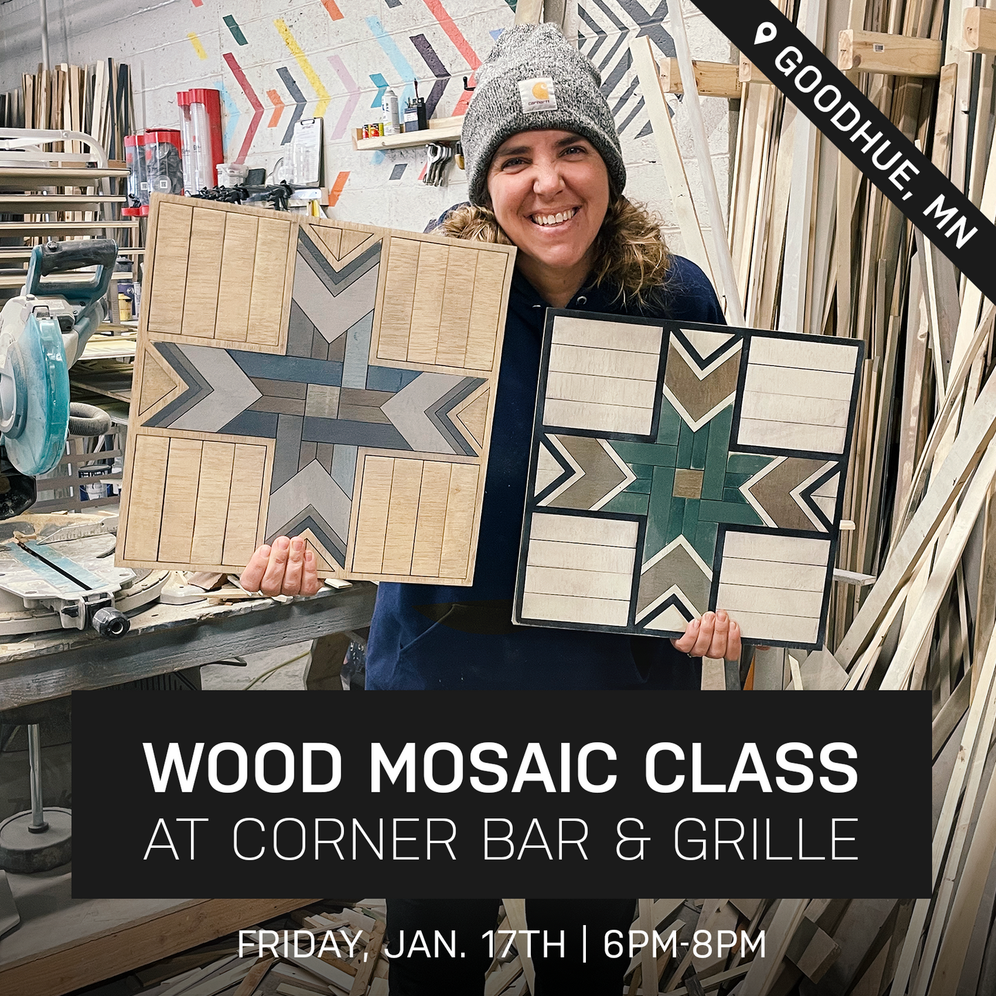 Starlight Wood Mosaic Class at Corner Bar & Grille | Jan. 17th @ 6pm | Goodhue, MN