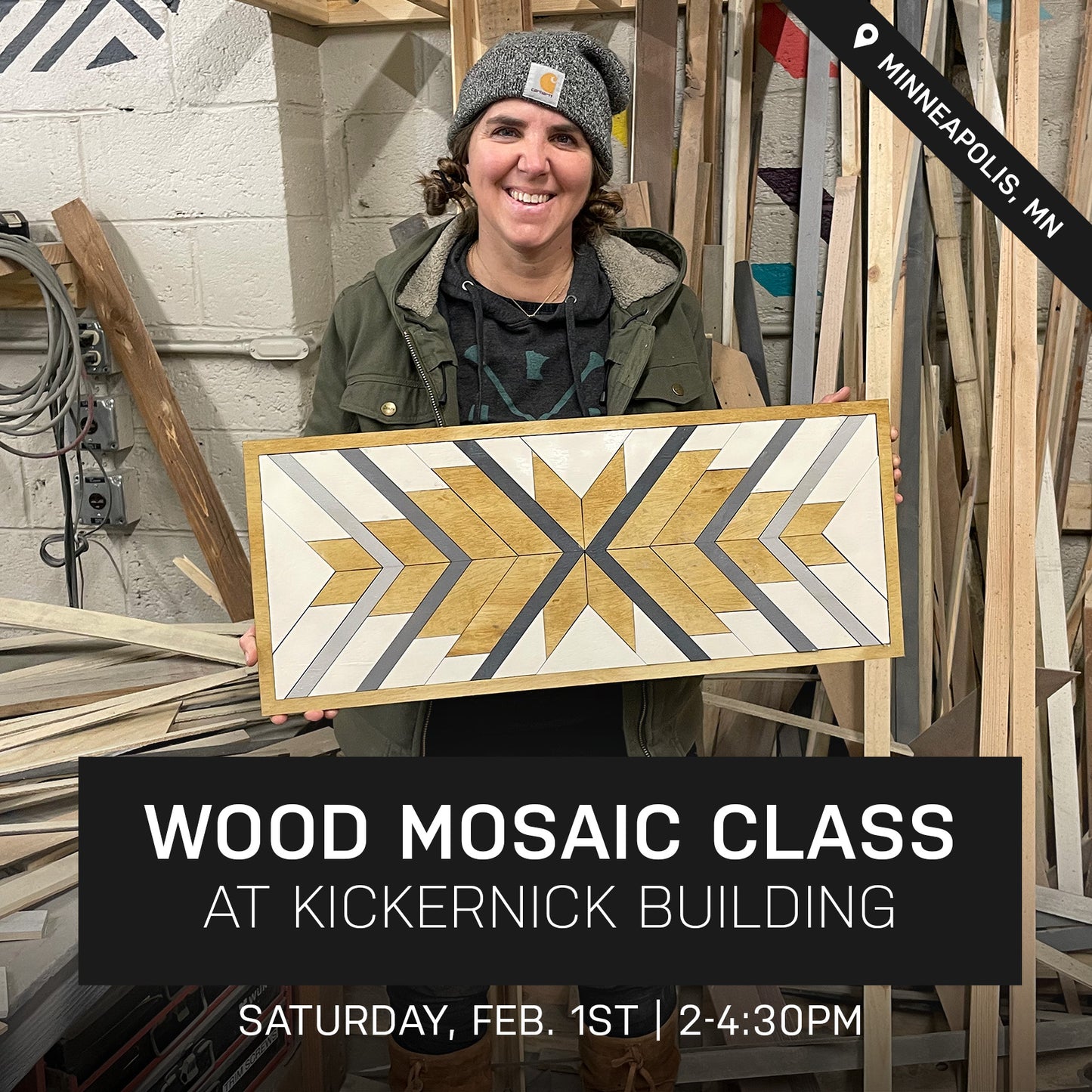 Feather Wood Mosaic Class at Kickernick Building | Feb. 1st @ 2pm | Minneapolis, MN