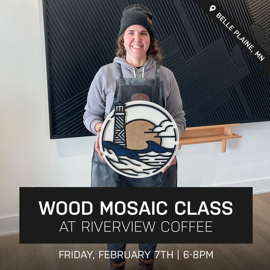 Lighthouse Wood Mosaic Class at Riverview Coffee | February 7th @ 6pm | Belle Plaine, MN