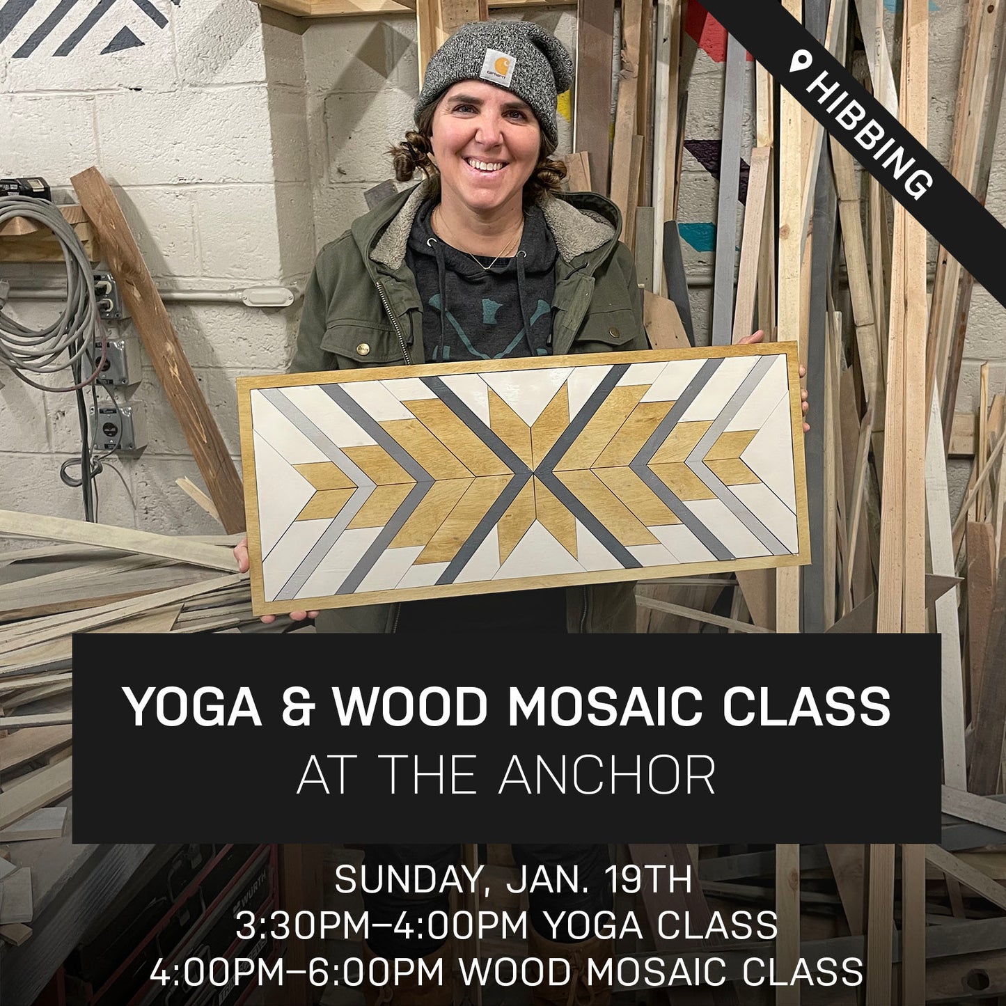 Yoga & Feather Wood Mosaic Class at The Anchor | Jan. 19th @ 3:30pm